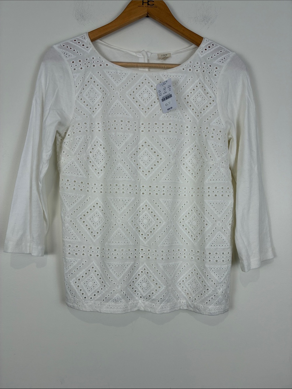 NWT J. Crew Shirt White Eyelet Long Sleeve Tee Women’s XS Button Back Work